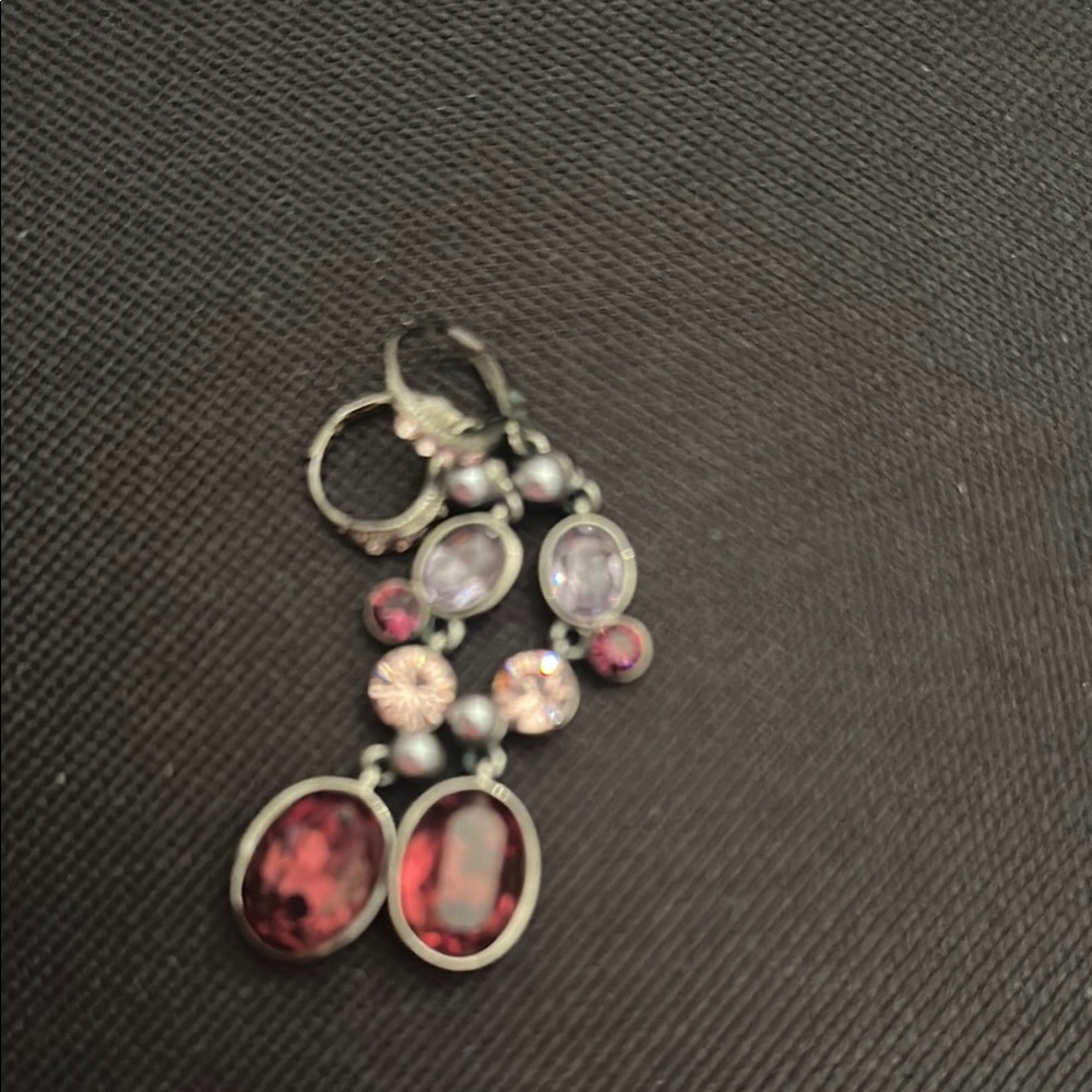 Givenchy Silver and Purple Earrings with Cascading Charms